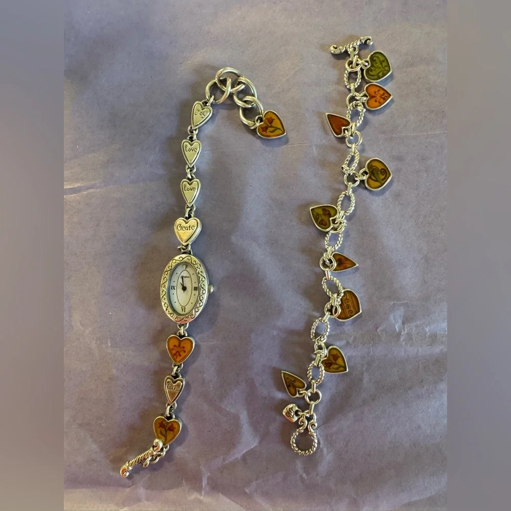 Silver Heart Charm Watch Bracelet with Hearts WITH Matching Bracelet